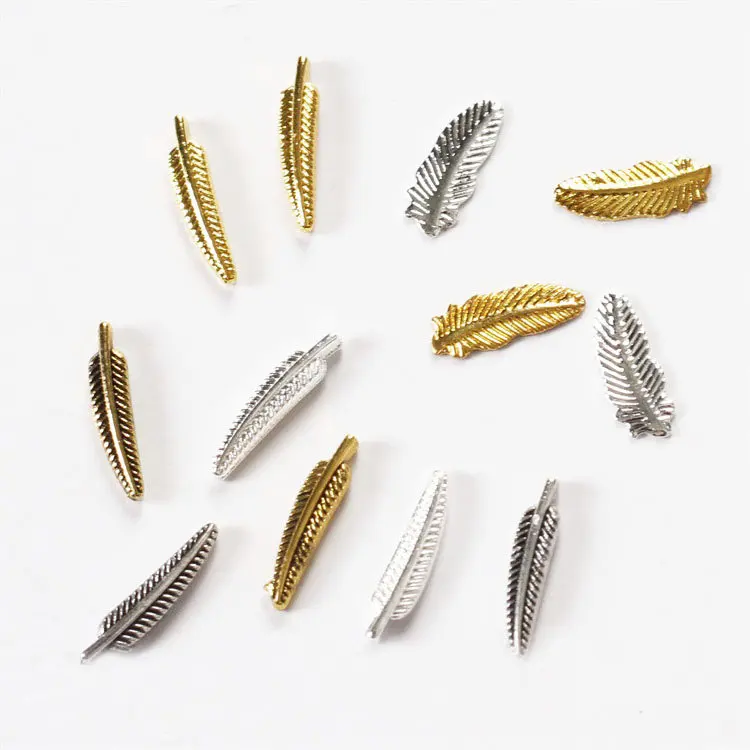 100pcs/lot 3D Feather Alloy Nail Art Retro Gold Silver Nail Rivets Studs Manicure Nail Accessories Nail Decoration Nails Charms