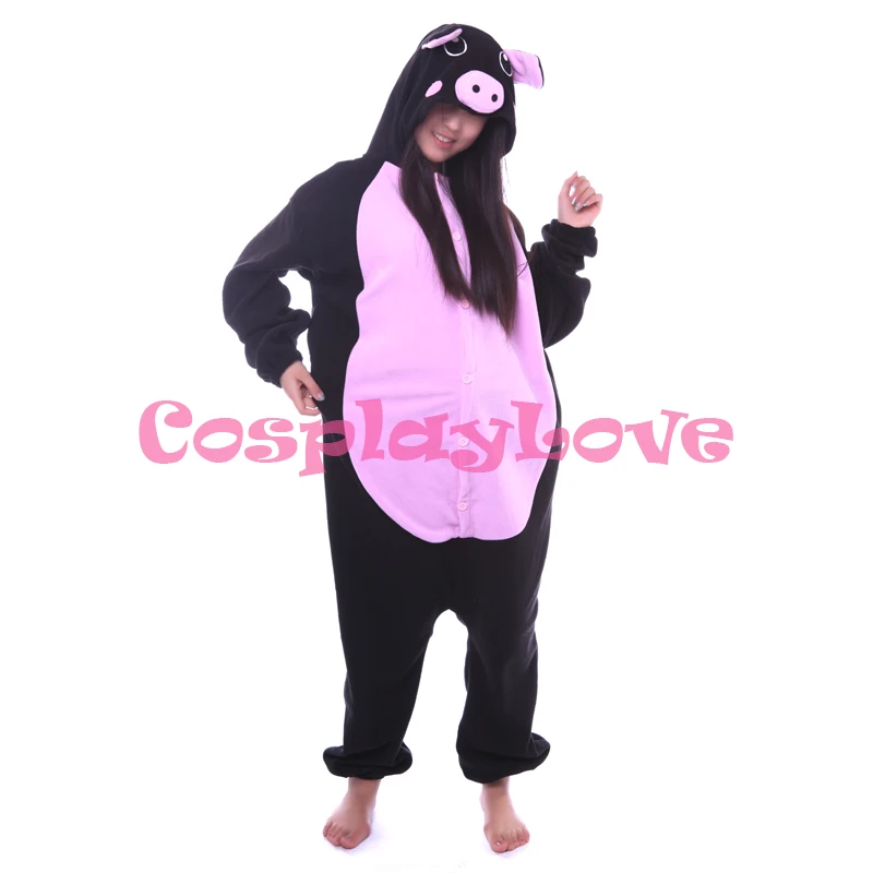 Pijama de cerdo negro para niños y adultos, traje de Cosplay de Animal, ropa de dormir de dibujos animados