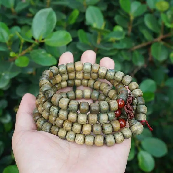 

8*10mm Natural Nepal Green Sandalwood Wooden Beads Cylinder Shape 108 Mala Beads Buddhism Beads,Meditation Prayer Loose Beads