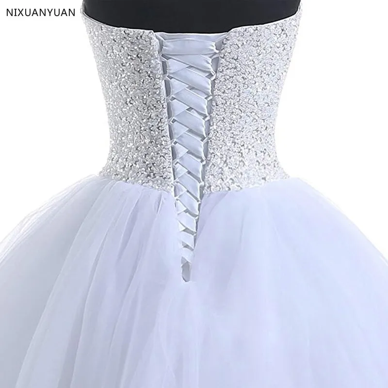 Schatz Ballkleid Brautkleider Weiß Elfenbein Tüll Kristall Hochzeit Kleid Lace Up Zurück Günstige Braut Kleid