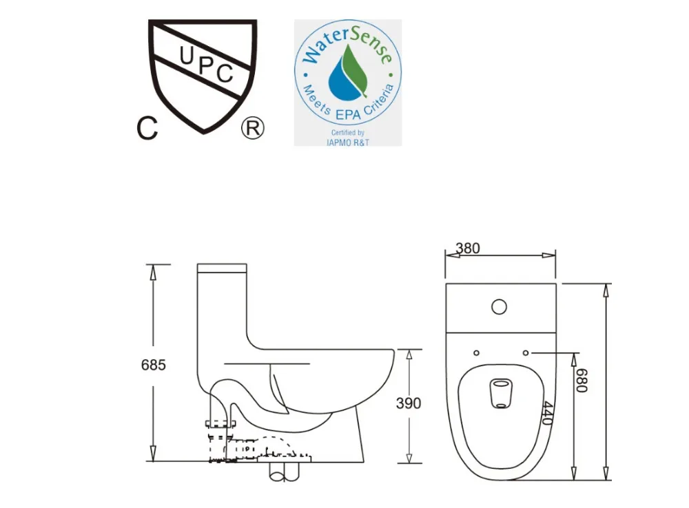 2019 hot sales water closet one-piece toilet S-trap toilets with PVC adaptor PP soft close seat AST361 UPC certificate