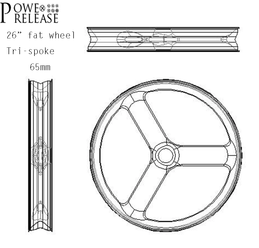 Powerelease 26 fat bike 3 spoke 65mm Width carbon wheels snow bike wheelset  26