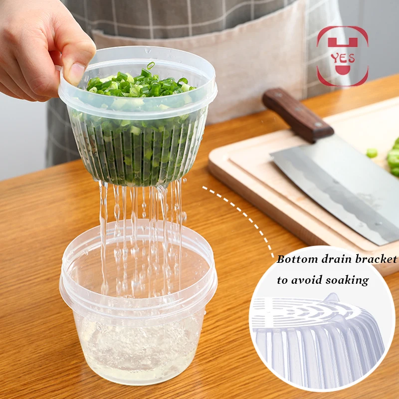 Kitchen Portable Sealed Drain Round Storage Box Transparent Ingredients Box Food Container Refrigerator Crisper Kitchen Organize