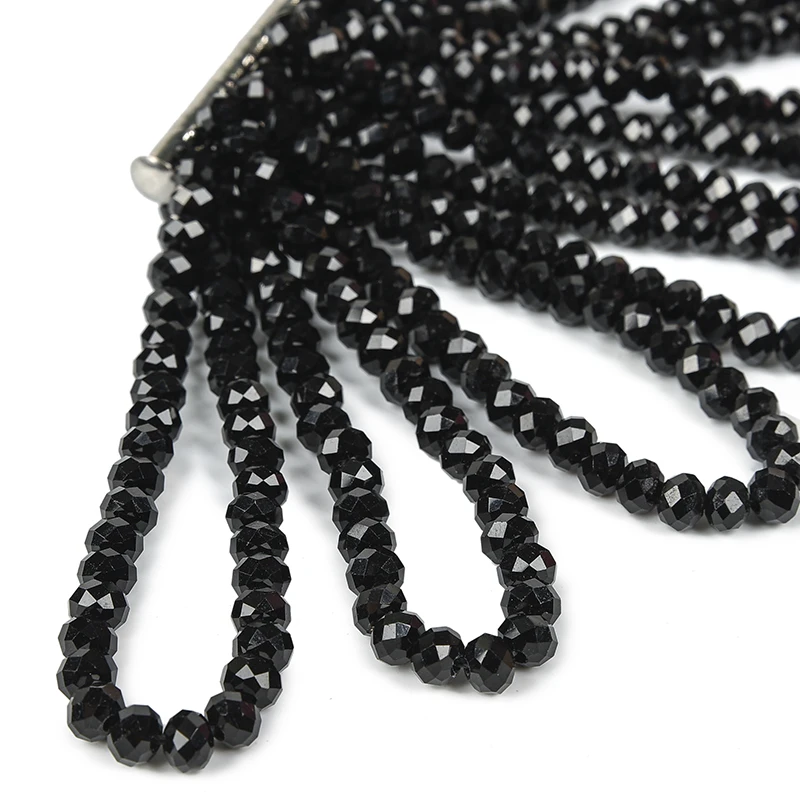 The shiny Black Glass Beads Selectable Size 4*6mm For DIY Black Glass Multi-layer Bracelet 7.5inch Making Design wholesale H61