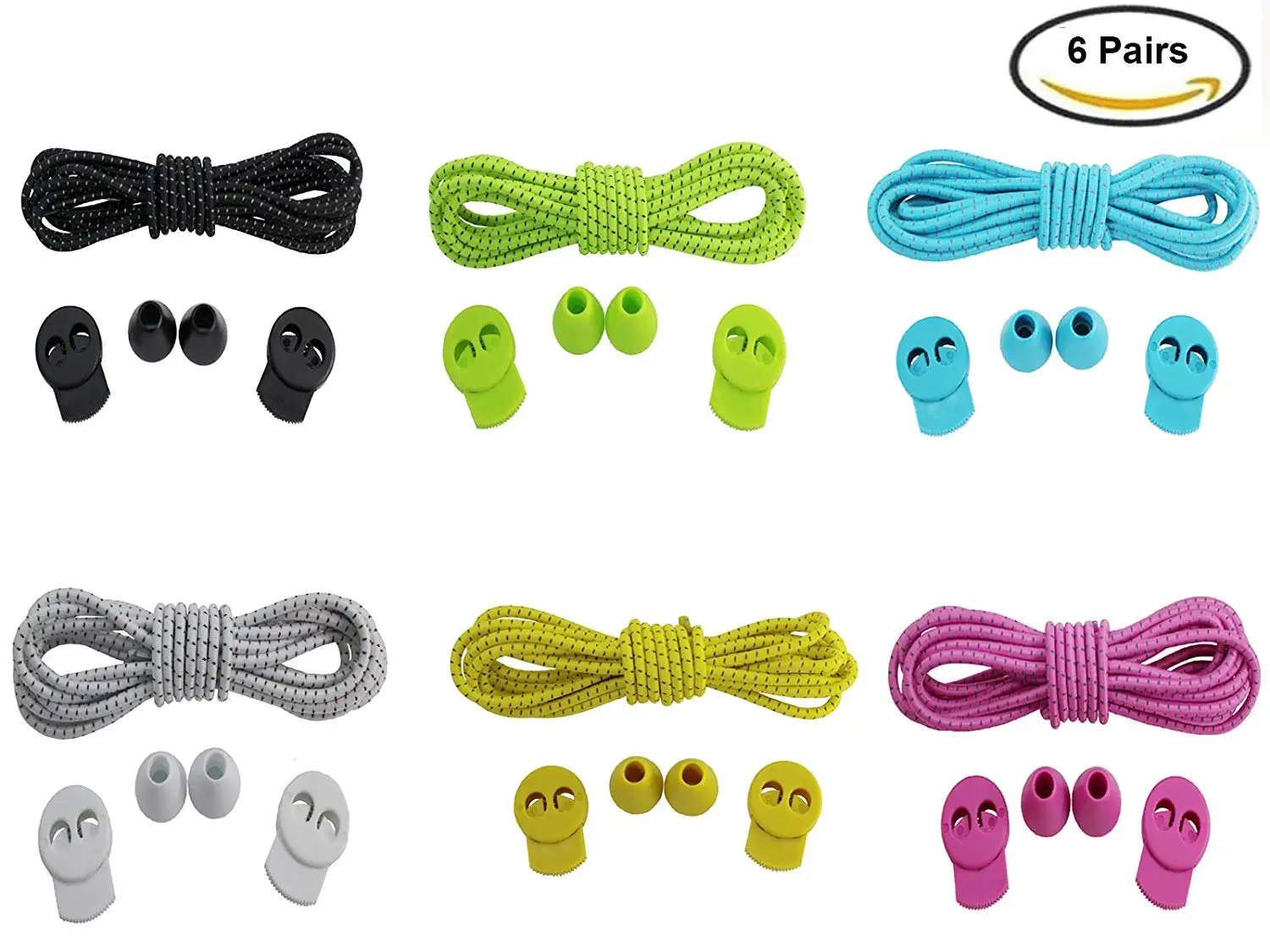 120cm Elastic Reflective Laces with Lock 6 Pairs of No Tie Elastic Shoelaces for Sports and Outdoor Activities