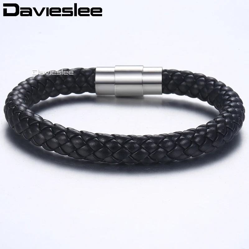 Davieslee Bracelets for Men Black Brown Braided Cord Rope Stainless Steel Clasp Man-made Leather Mens Bracelet 4/6/8mm LLBM118A