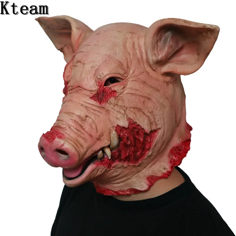 Hot New1PC Saw Pig Head Scary Masks Novelty Halloween Mask With Hair Halloween Mask Scary Cosplay Costume Latex Holiday Supplies