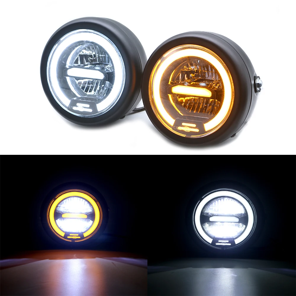 

Motorcycle LED Headlight Hi&Lo Beam Amber Bulbs Headlamp for Harley Suzuki Yamaha Honda Cafe Racer Vintage Headlight