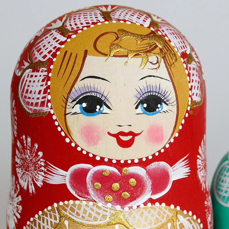 Russian Doll Color 10 Pcs Creative Gifts for Hand-painted A Birthday Present Reborn Doll Toy Wooden Handicraft  A041