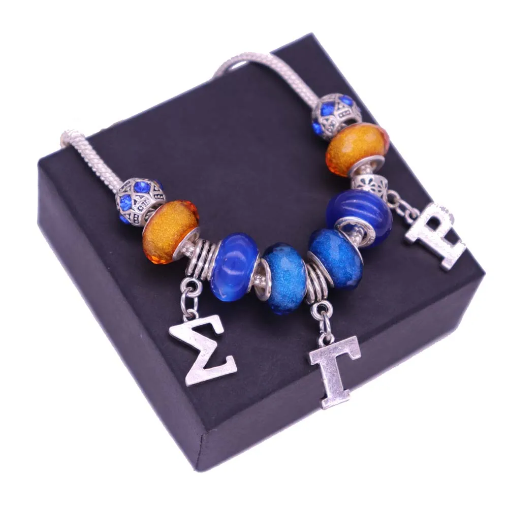 New Design Greek Letter Sorority Sigma Gamma Rho Charm European Beads Snake Chain Bracelets SGRHO Jewelry