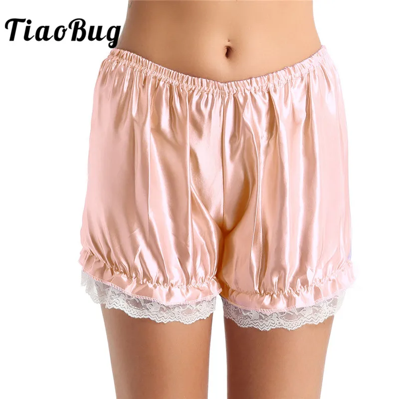 TiaoBug Women Girls Lace Hem Lingerie Shiny Pumpkin Bloomers Lolita Shorts Knickers Security Short Pants Sleepwear Sissy Panties