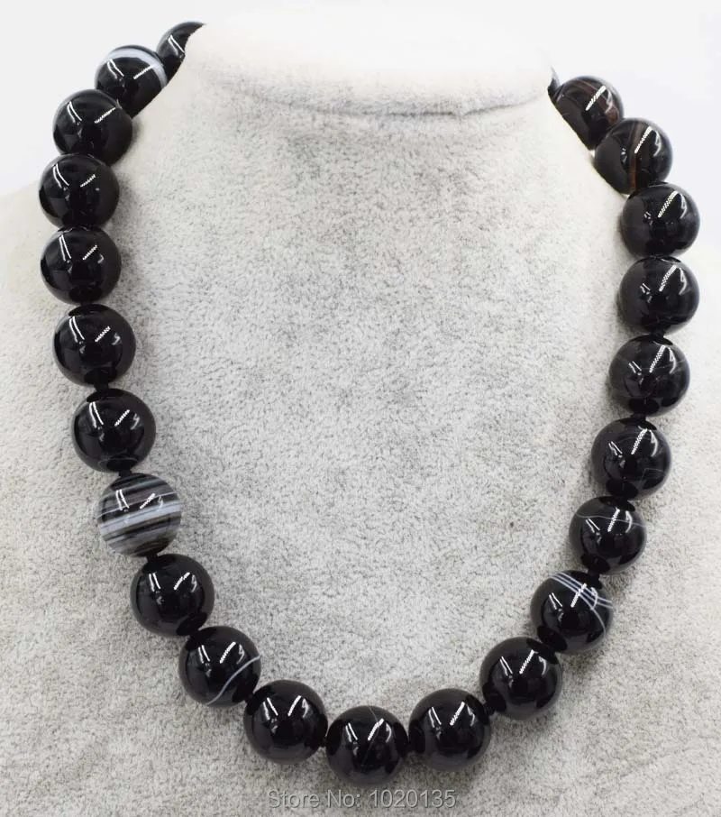 

wow!black veins agate round 16mm necklace 18inch wholesale beads FPPJ