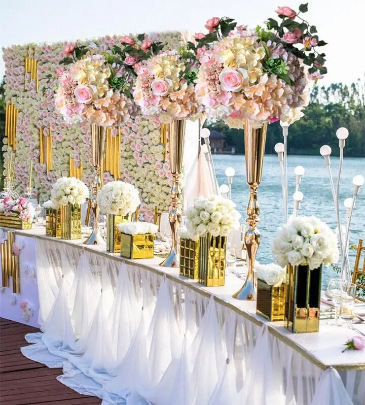 Flowers Vase Wedding Table Centerpiece  Event Road Lead Gold Metal Vases  Flower Holders Party Decoration 10 PCS / lot