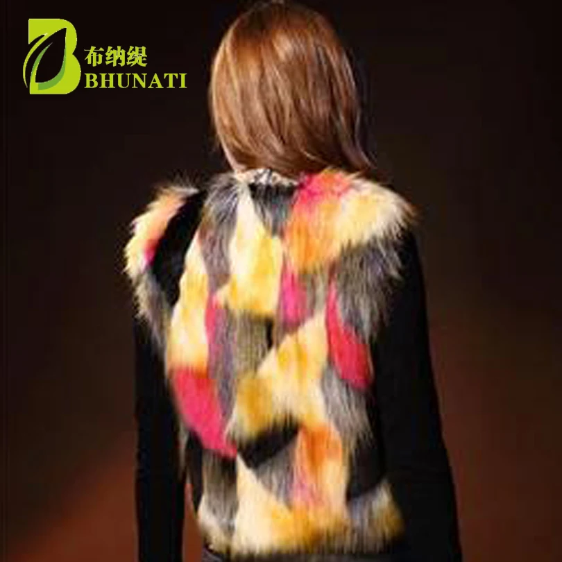 BHUNATI Women Jacket Faux Fur Vest Coat Temperament  Sleeveless Short Colorful Faux Fur Coats Slim Furry Jackets For Women