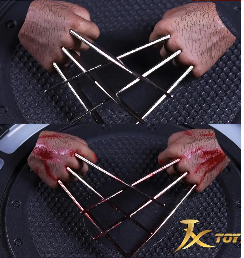 Lobezno Logan-garra de metal con manos de sangre, pelo realista para juguetes calientes, 1/6