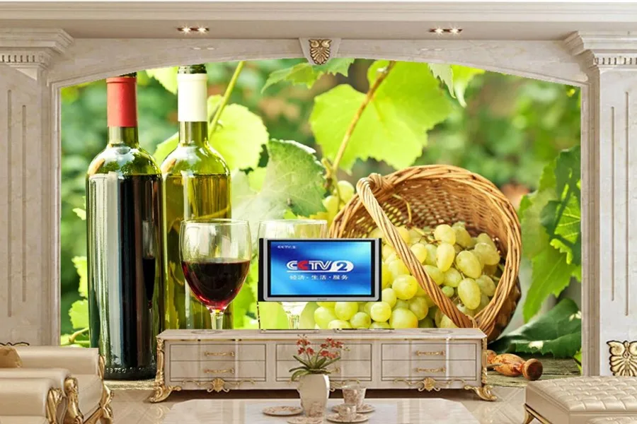 

Custom 3d murals,wine Grapes Bottle Stemware Food wallpapers,living room sofa TV wall bedroom restaurant kitchen wallpaper