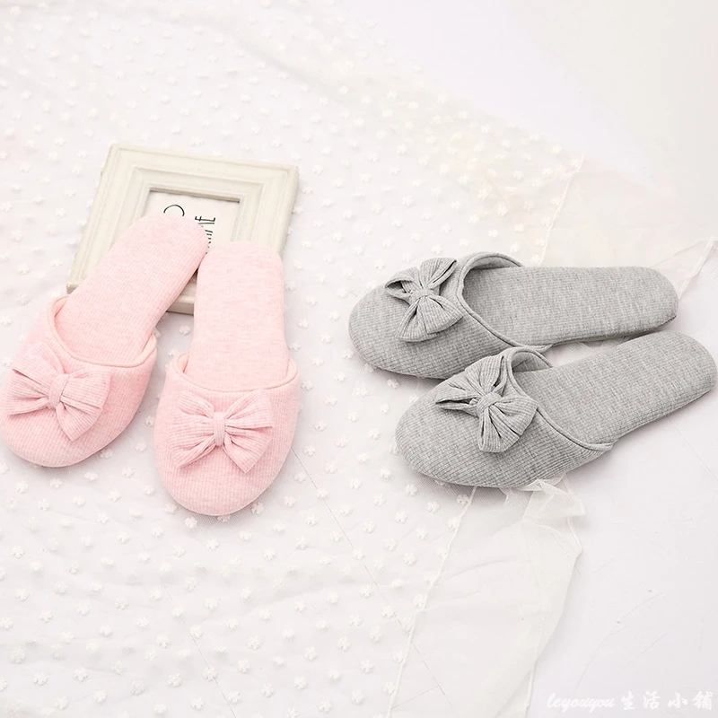 GKTINOO Lovely Bowtie Winter Women Home Slippers For Indoor Bedroom House Soft Bottom Cotton Warm Shoes Adult Guests Flats