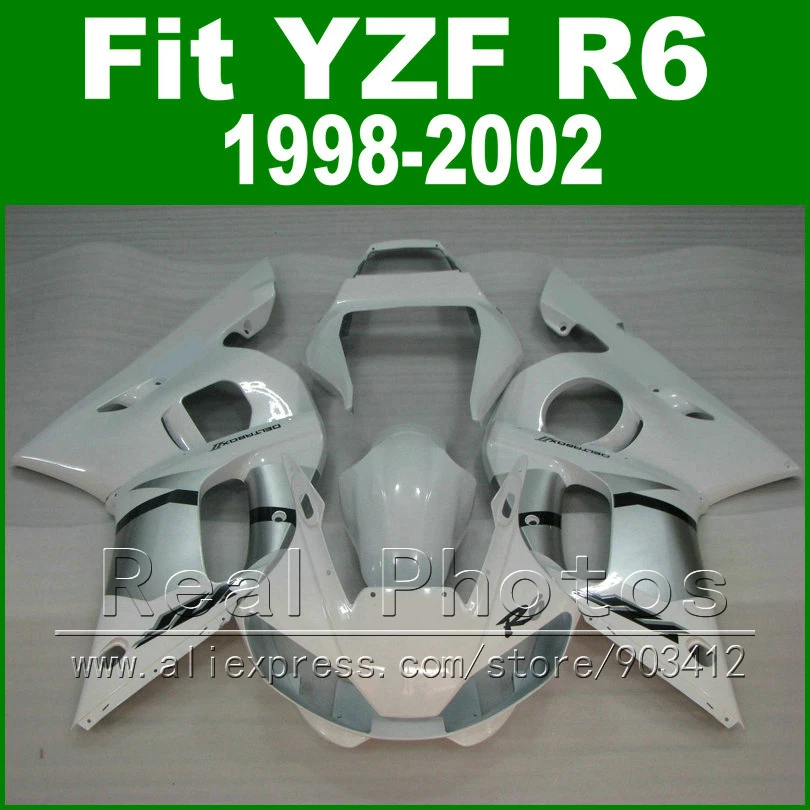 Free Custom Plastic parts for YAMAHA R6 fairing kit 1998 1999 2000 2001 2002 silvery YZF R6 fairings 98-02 bodywork