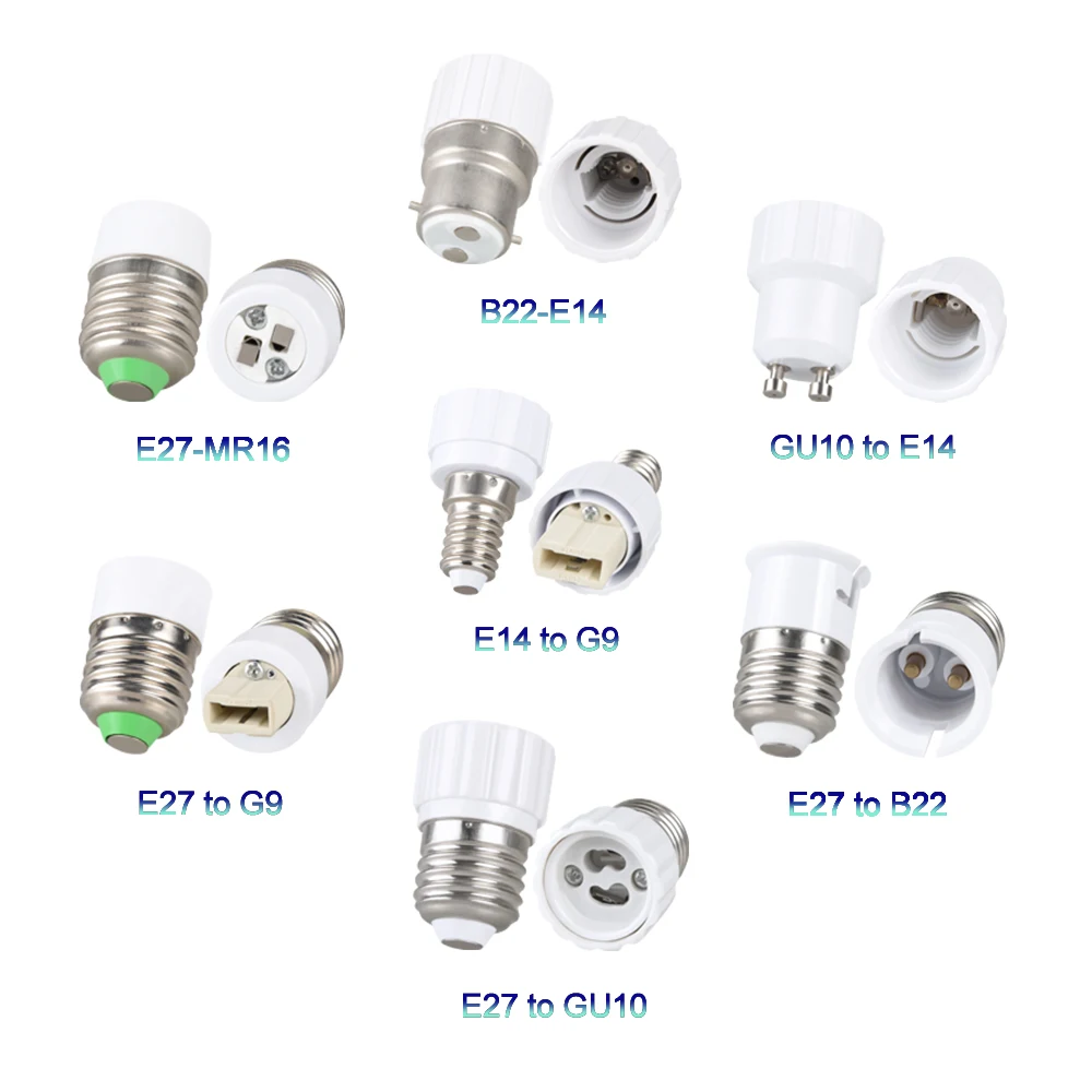 

Lamp Base Conversion E27 TO E14 Lamp Holder Converters E14 TO E27 EU TO E27 Adapter Socket MR16 GU10 G9 B22 E12 Fireproof