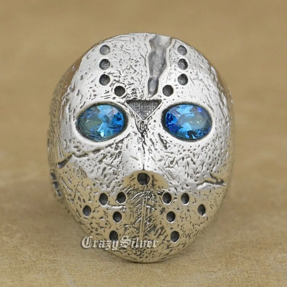 

CZ Eyes 925 Sterling Silver Halloween Jason Ring Mens Biker Rock Punk Ring 9DX04 US Size 7~15