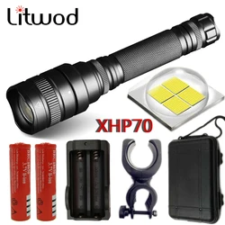 Litwod-linterna LED táctica de alta potencia, Z201515 XHP70 3200lm, Zoom telescópico, alimentación por batería 18650