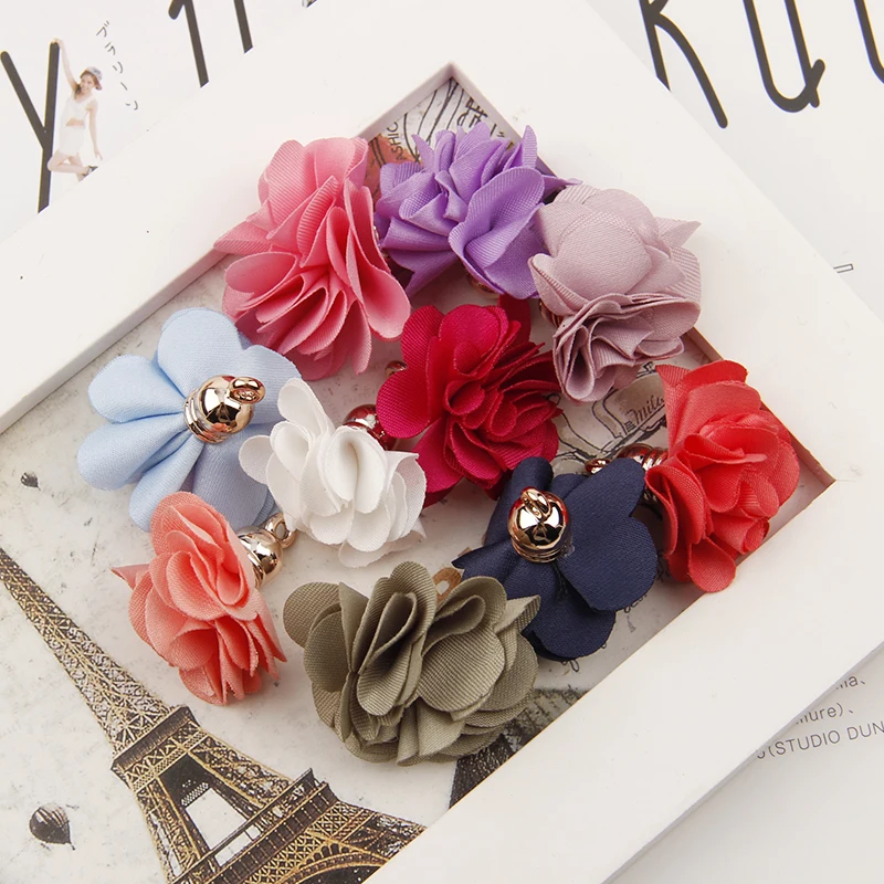 10Pcs 골드 톤 혼합 색상 천으로 꽃의 매력 펜던트 용품 Tassels DIY 쥬얼리 수제 헤어 액세서리