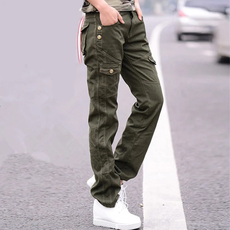 Women Military Cotton Cargo Pants Ladies Spring Casual Loose Trousers Army Green Plus Size Camouflage Pants Females Clothing