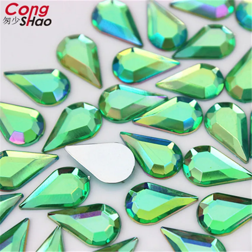 100pcs 8*13mm Drop AB Rhinestones Flat Back Acrylic Gems AB Crystal Stones For DIY Phone 3D Nail Art Face Decoration ZZ450