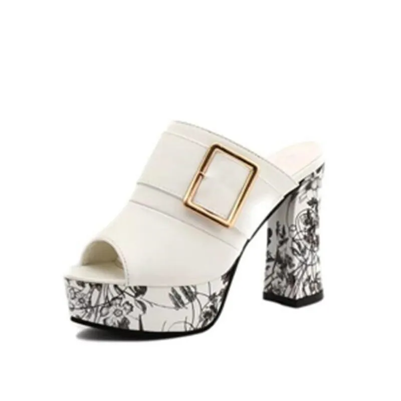 3Color Fashion Summer Women Elegant Buckle High Heel Sandals Peep Toe Platform Shoes Sexy Chunky Heel Shoes Lady Thick Heel 40