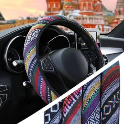 YOSOLO Linen Universal Elastic Car Steering Wheel Cover Ethnic Style Car Accessories