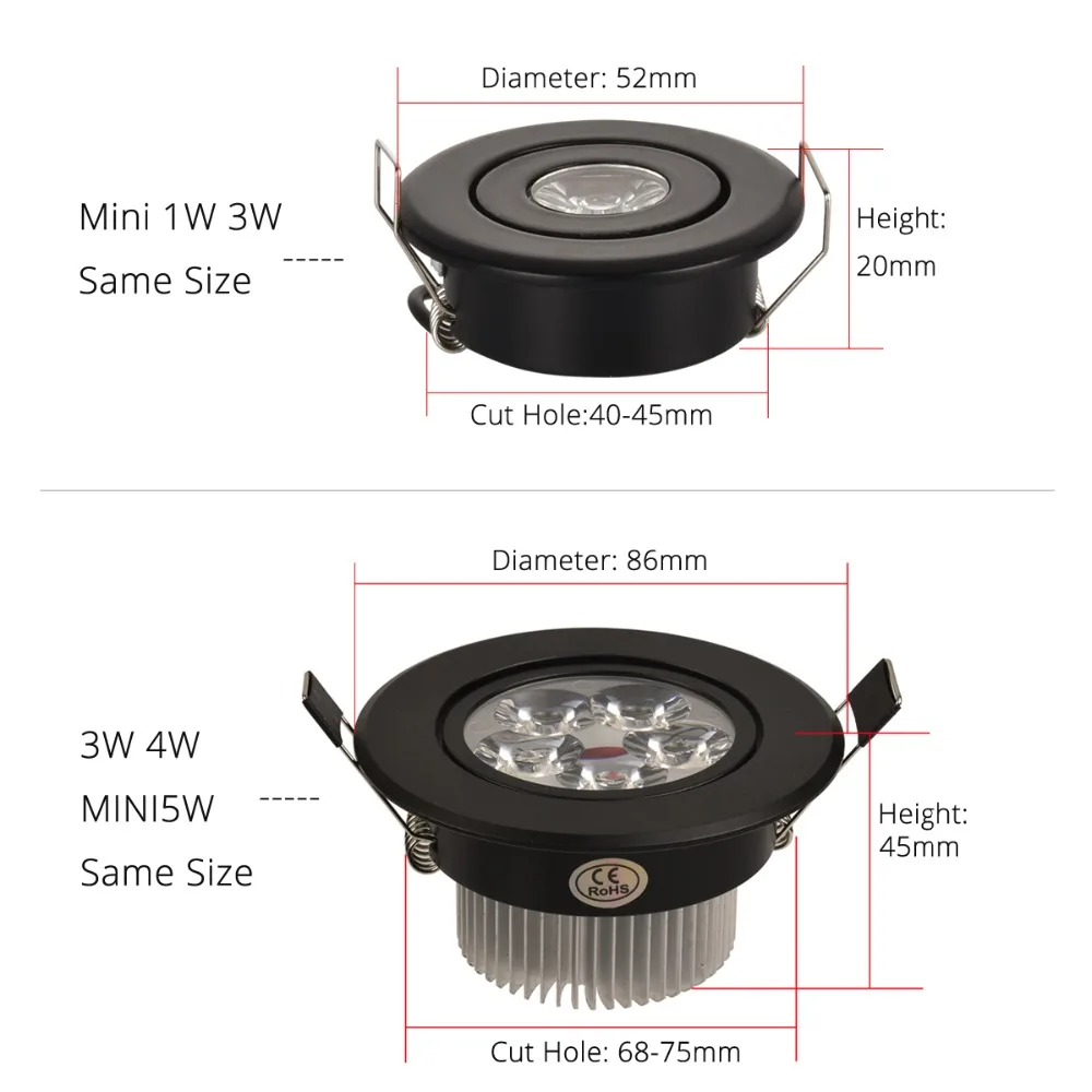 Specjalna czarna oprawa LED typu Downlight z możliwością przyciemniania Mini 1W 3W 4W 5W 7W Ciepła natura Czysta biel Lampa wpuszczana Światło