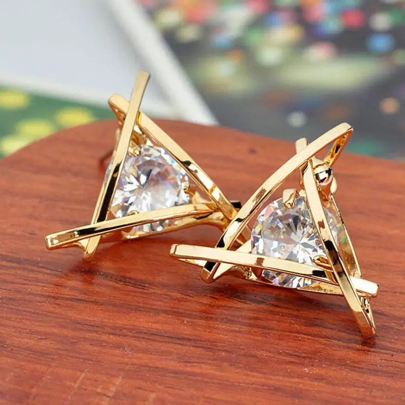 New Fashion Earrings Women Simple Triangle Crystal Rhinestone Ear studs Lady Accessories