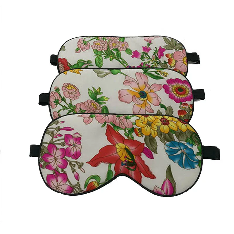 100% Pure Silk Sleep Eye Mask Floral Pattern Silk Eyeshade Soft Blindfold Travel Relax Aid Adjustable Multicolor