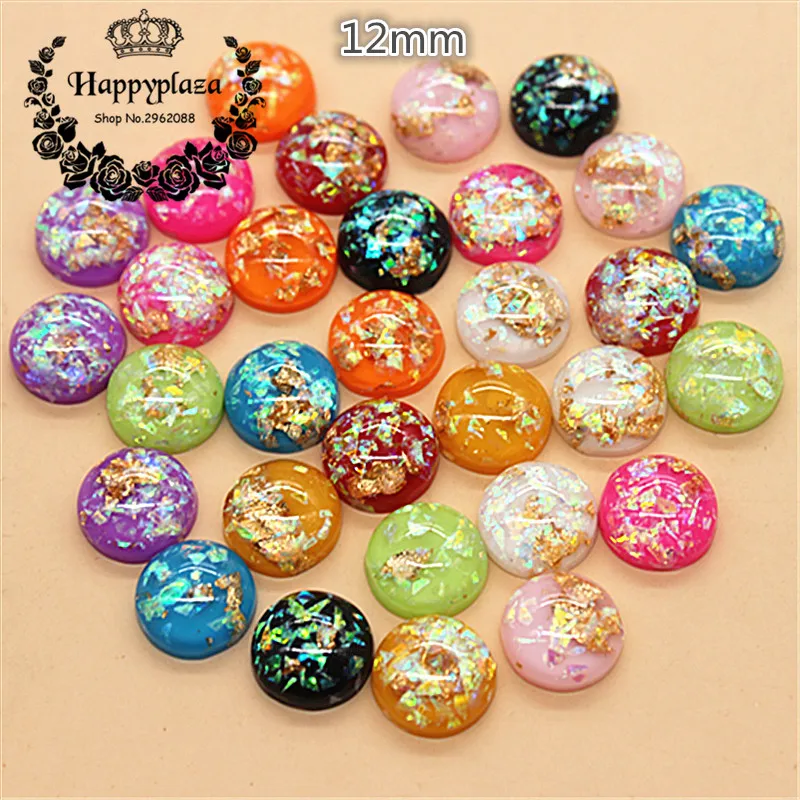 50PCS 12mm Mix Colors Resin Shiny Seashell Filled Round Flatback Cabochon DIY Jewelry/Craft/Hairpin Scrabooking Accessories