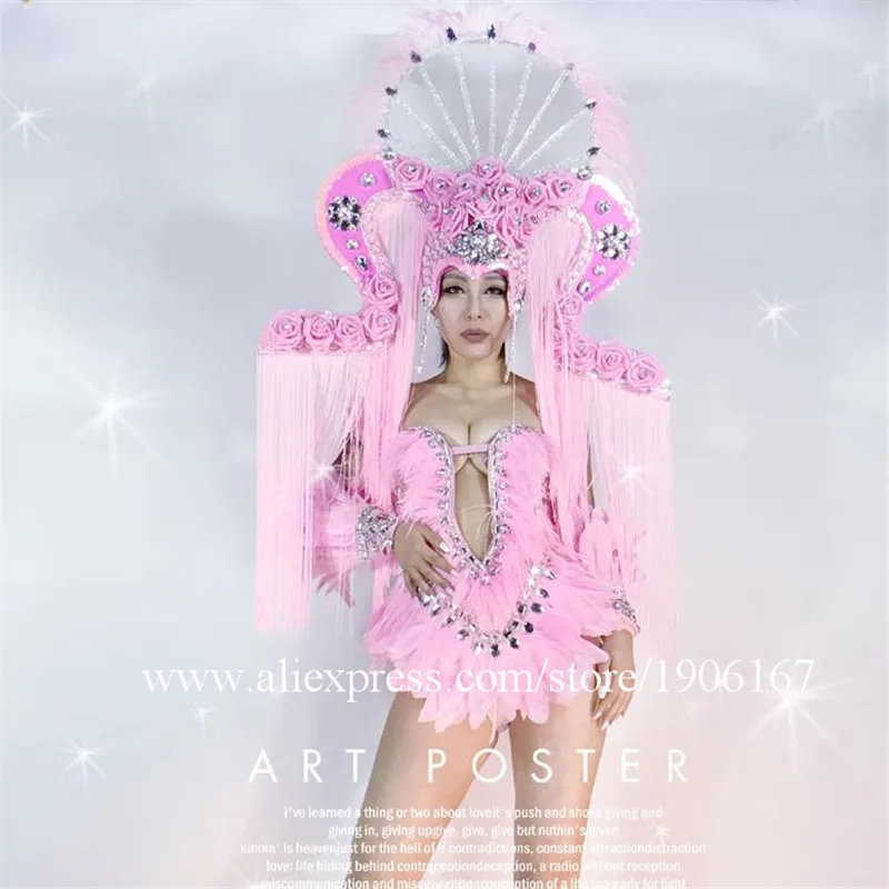 

Pink Color News Fashion Sexy Girl Costumes Clothes Coverall Headwear Performance Stage DJ Dancer Shows Ballrooom Free Shipping