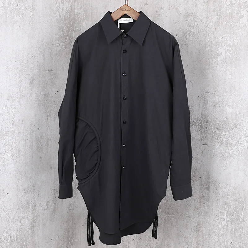 S-6XL!Original of men's long shirt with black shoulders version of cool black long shirt three-dimensional rope design.  S-6XL!!