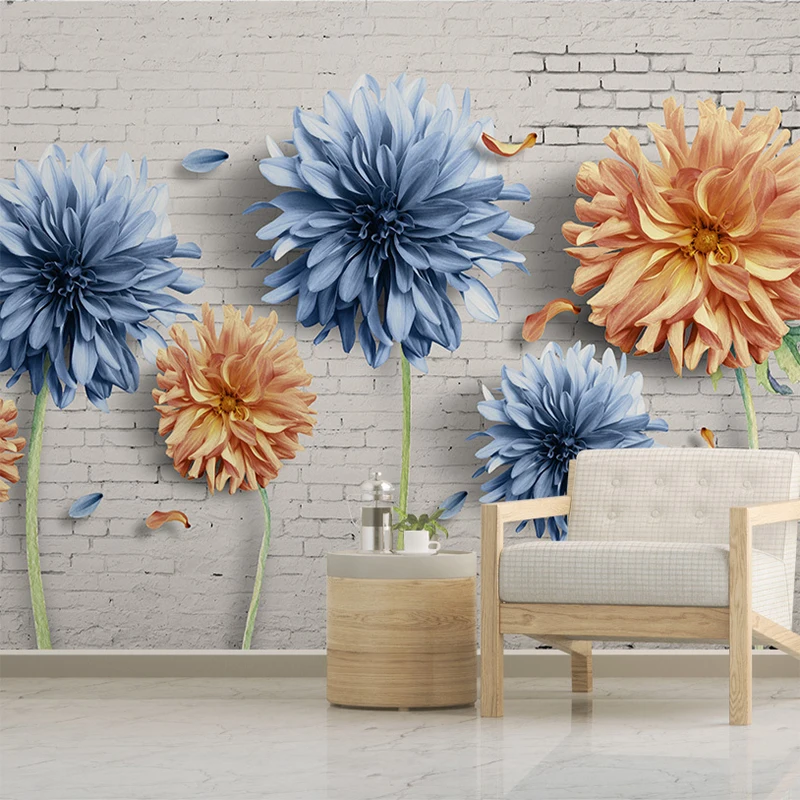 Modern Minimalist 3D Wall Cloth Chrysanthemum Brick Wall Mural Living Room Sofa Retro TV Background Wall Decoration Wall Paper