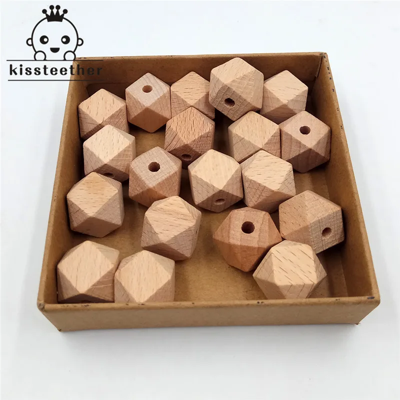 50 Buah Manik Kayu Beech Yang Belum Selesai Alami 12Mm Manik-manik Kayu Heksagonal Geometris untuk DIY Mainan Gigitan Bayi