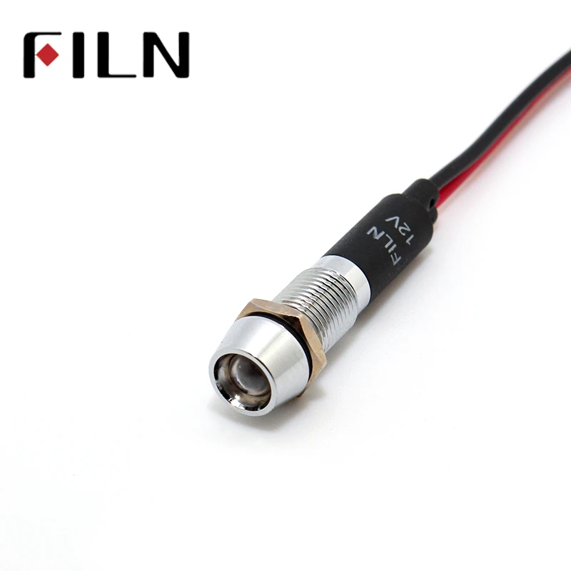 FILN FL1M-8CW-1-Luz led indicadora de señal de metal, lámpara con cable de 20cm, 8mm, rojo, amarillo, azul, verde, blanco, 12v, 220v