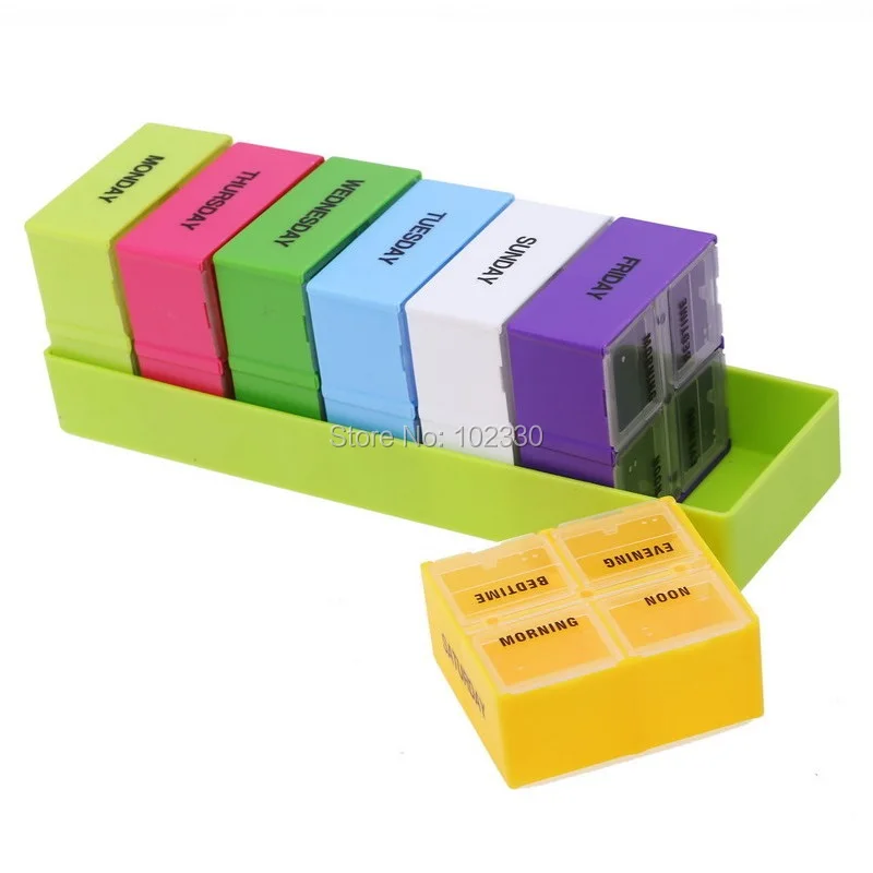 100pcs Portable Pill Box Weekly 7 Day medicine box Holder 28 Slot Folding Vitamin Medicine Health Care Pill Cases S0017