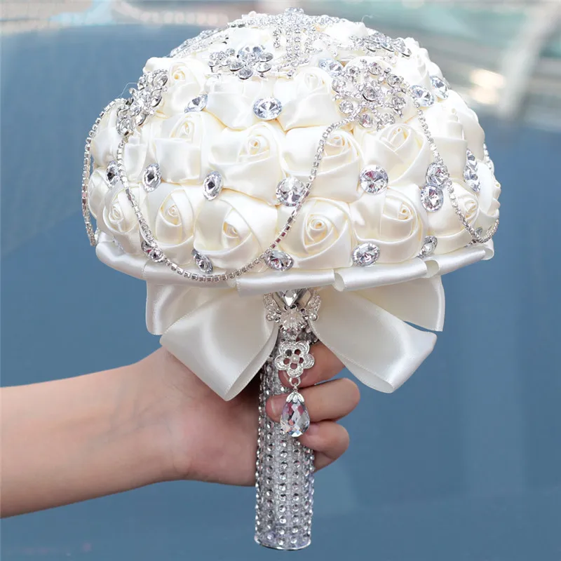 WifeLai-A Prom Superb Ivory Rose Diamonds Tassels Stitch Wedding Bouquet Bridal Mariage Brooch Bouquet Flowers In Stock W2218-26