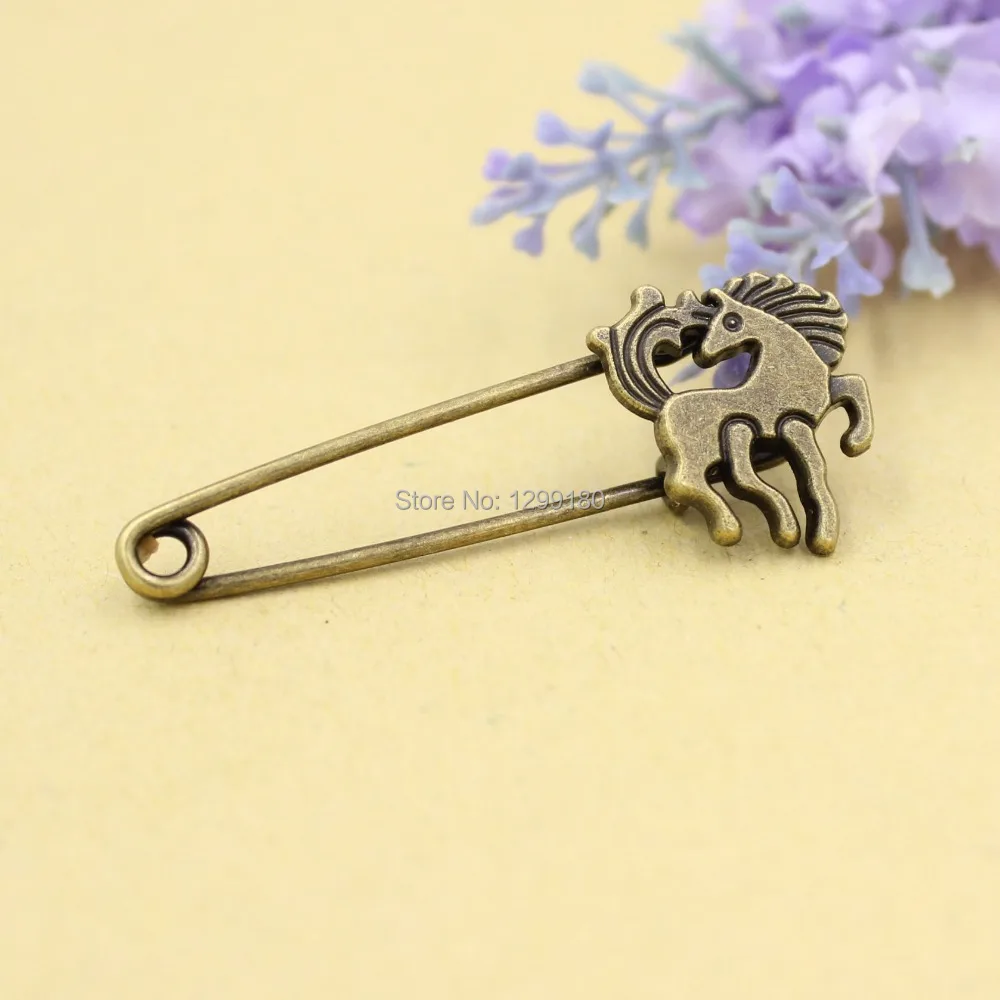 10pcs/lot Alloy Antique Bronze Vintage Animal Brooch Safety Pins For Garment Accessories Scarf Clip pins Length:52mm (K02091)