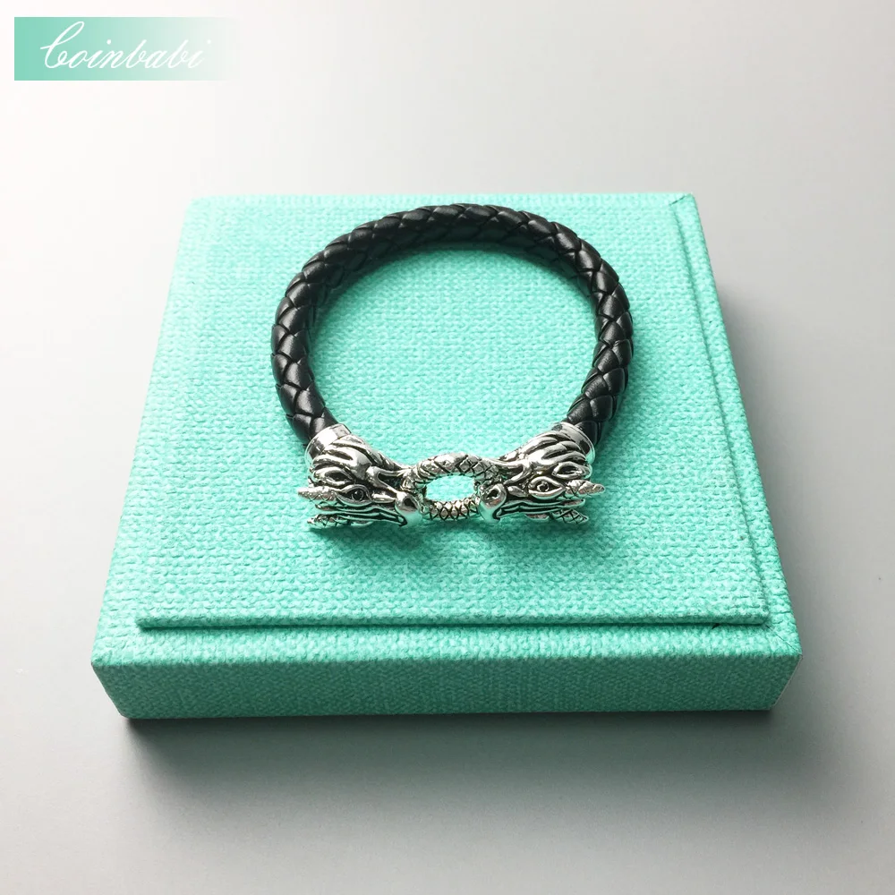 Europe Leather Bracelet with Dragon Crap, Rebel 925 Sterling Silver  Style Jewelry 2017 Brand New Fashion Heart Gift for Men