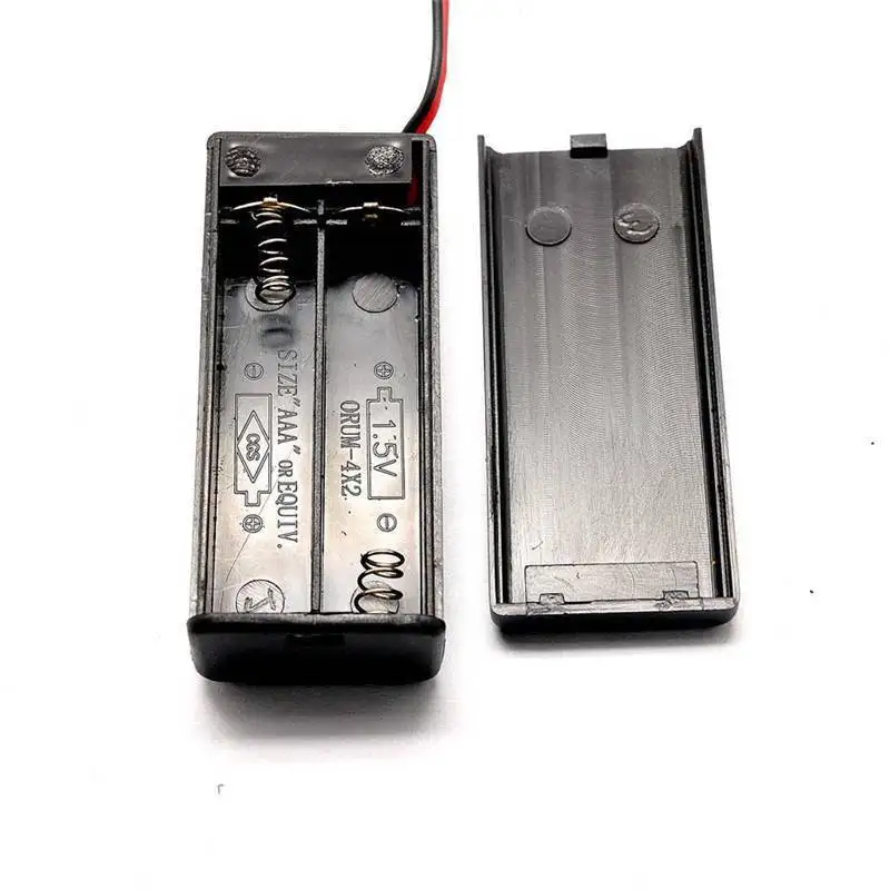 

100pcs/lot 2 AAA Battery Holder Box with ON/Off Switch 2 x 1.5V AAA Battery Holder Case with Wire Leads