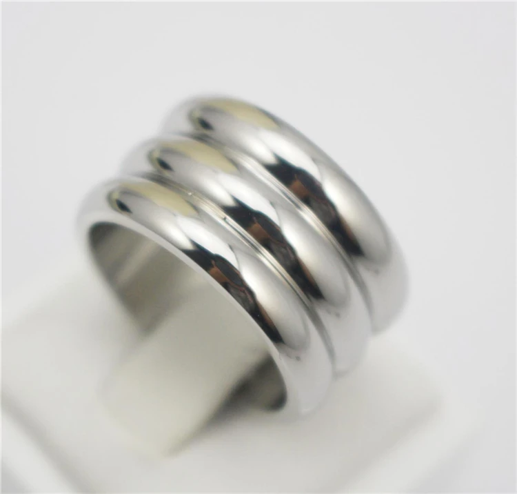 Simple Design 3 Circle Piled Up 316L Stainless Steel Women Men Rings Silver Color Fashion Jewelry For Wedding and Party