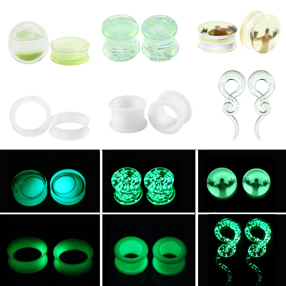 2Pcs Glow In The Dark Silicone Ear Plugs And Tunnels Piercing Expander Piercing Tunnel Ear Tunnels Stretchers Plug Ear Gauges