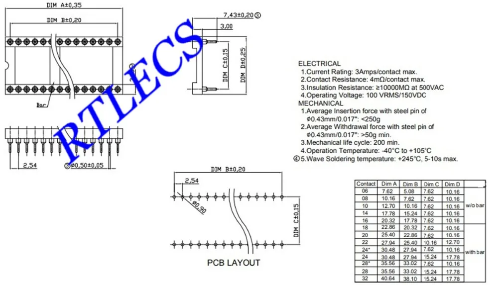 5pcs IC Socket 48 Pin DIP Machined Pin Socket Round Sleeve inner 0.5 mm Through Holes Tin