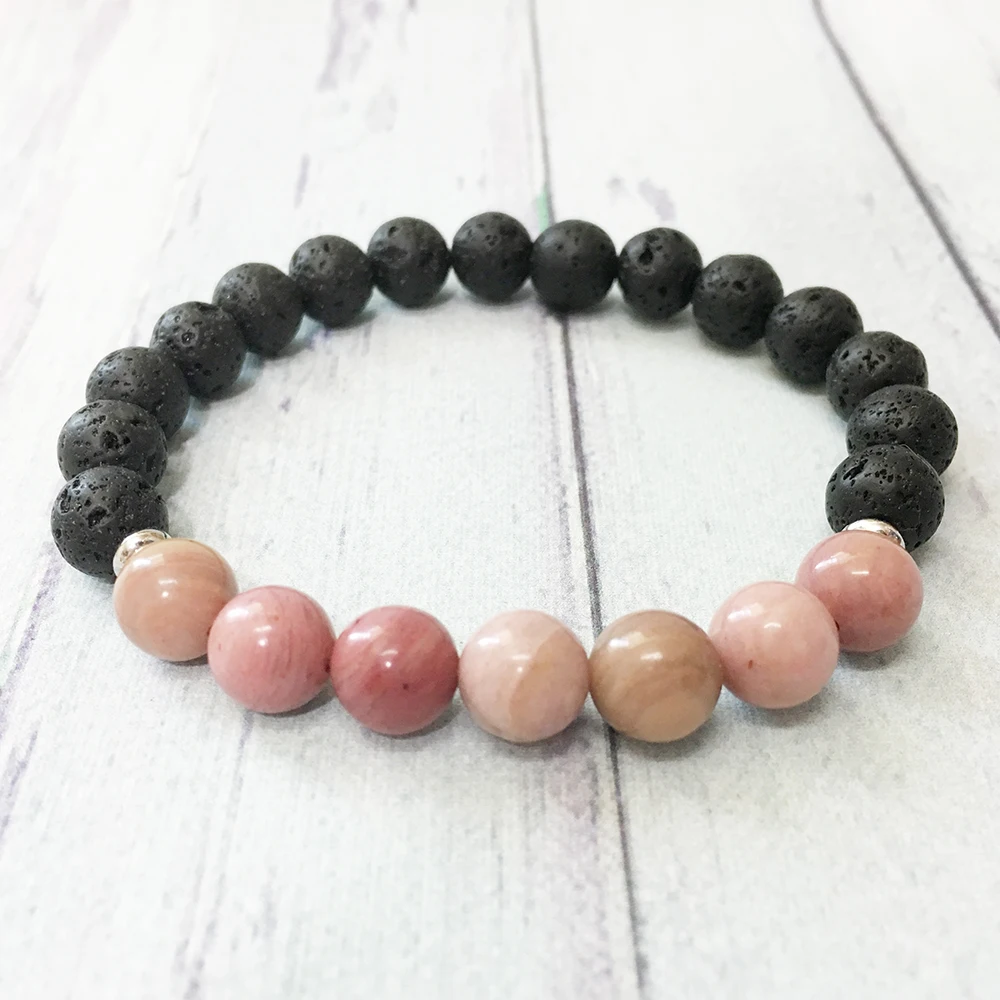 

MG0490 8 mm Rhodonite Lava Stone Stacking Wrist Mala Bracelet Energy Protection Bracelet for Women Emotional Balance Jewelry