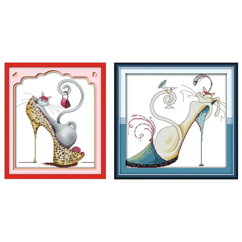 

Joy Sunday Leopard High Heels and Cat Patterns Counted DIY 11CT 14CT 16CT Stamped DMC Cross-stitch Kit Embroidery Needlework Set