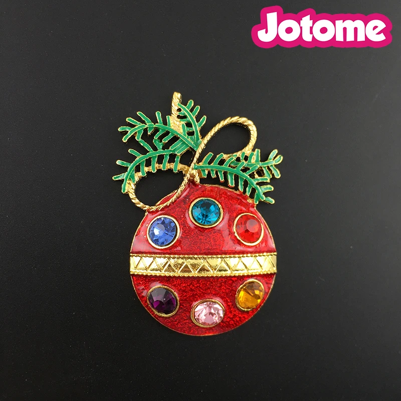 50pcs/lot Rhinestone Enamel Christmas Ball Ornament Pin Brooch